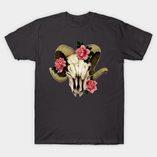 Ram Skull Peonies T-Shirt